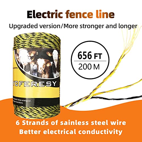 Upgraded Electric Fence Poly Wire 656 Feet 200 Meters and 100 Pcs Black Electric Fence Insulator Screw-in Insulator Fence Ring Wood Post with 1 Pcs Insulator Socket Tool - size: 656 Feet Wire/100 Insulator