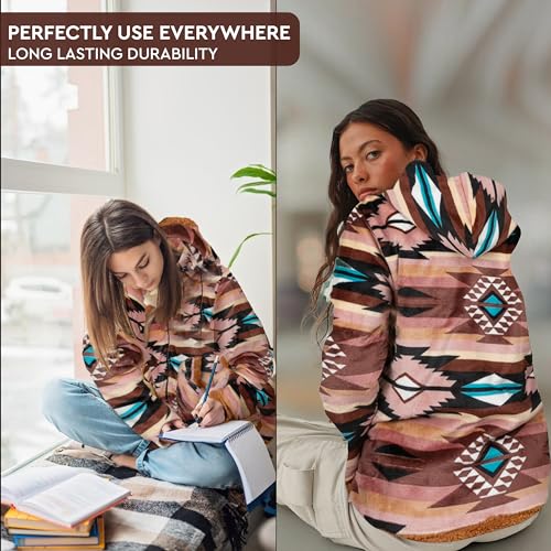 TrailCrest Women's Plush Sherpa Lined Hooded Plaid Zip-Up Jacket - color: Brown Aztec, size: 4X