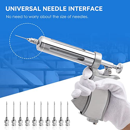 NEWTRY 50ML Continuous Livestock Syringe Adjustable Poultry with 10 Needles | Semi Automatic Syringe Adjustable Poultry Gun Stainless Steel with 10 Needles for Horse Sheep Cattle