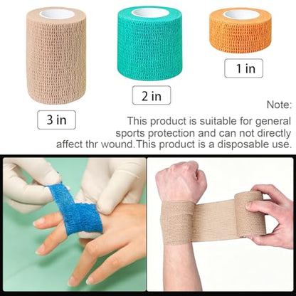 9Pcs Self-Adhesive Cohesive Bandage Wrap Breathable Elastic Tape for Pets, Athletics, Sports, Wrist, Knee, Ankle (Mixed Colors)