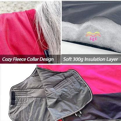 1200D Winter Horse Blanket,300g Fill,Red/Blue 78'' - color: Red/Blue 300g Fill, size: 78''