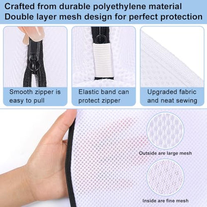 Vivifying Shoe Washing Bag, Set of 3 Mesh Shoe Laundry Bags with Zip Closure for Sneakers, Running Shoes, Socks, Bras - size: 3 pcs (9.4" x 15.7")