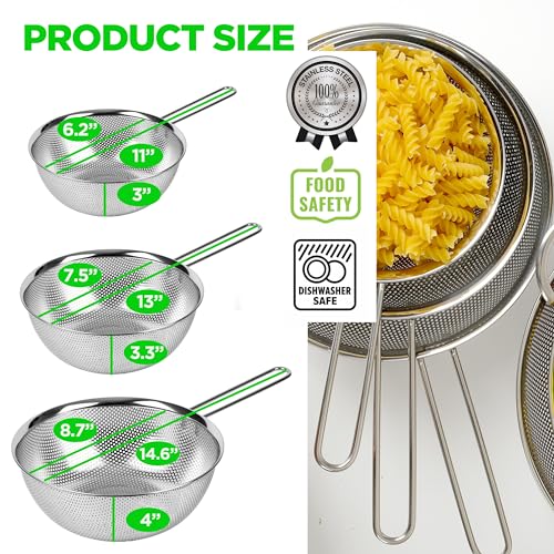 Stainless Steel Colander Set of 3, 1.5/2.5/4 Qt, Long Handle - size: 1.5+2.5+4QT Strainer