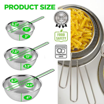 Stainless Steel Colander Set of 3, 1.5/2.5/4 Qt, Long Handle - size: 1.5+2.5+4QT Strainer