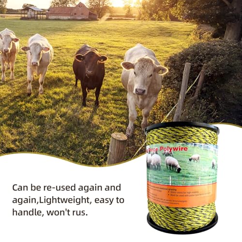 Upgraded Electric Fence Polywire 5050 Feet 1540 Meters, 6 Stainless Steel Strands for Reliable Conductivity and Rust Resistance, Easy to Install,Portable Electric Fencing,Yellow and Black Color