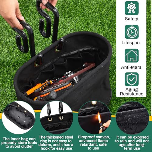 Vesici 2 Set Black Canvas Bucket Bag Including Hooks Aerial Oval Lineman Tool Bucket with Black Polypropylene Bottom 15 Pockets Tool Organizer for Industrial Maintenance Construction Sites - color: Black