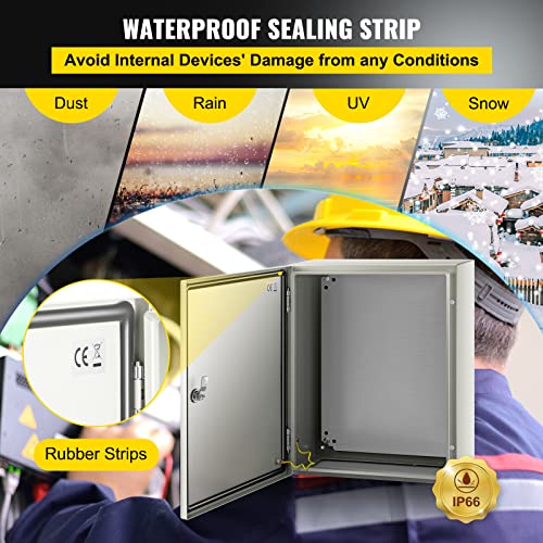 VEVOR NEMA Steel Enclosure, 20 x 16 x 8'' NEMA 4X Steel Electrical Box, IP66 Waterproof & Dustproof, Outdoor/Indoor Electrical Junction Box, with Mounting Plate - size: 20 x 16 x 8