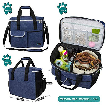 PetAmi Dog Travel Bag Organizer, Pet Supplies Diaper Tote, Navy Blue Large - color: Navy, size: Large - 15.5"L x 9.5"W x 14.0"H
