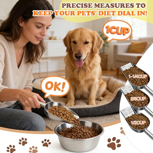 Dog Food Scoop Stainless Steel with Long Handle, Precise Measuring Cups - size: 1.5CUP