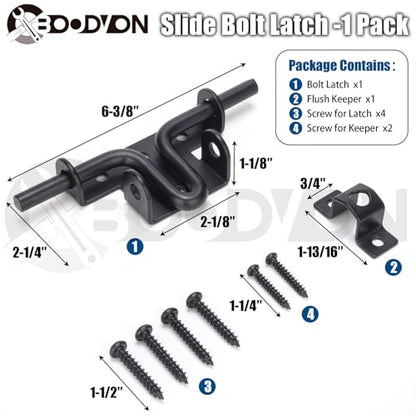 Slide Bolt Gate Latch for Wooden Fence, Sliding Bolt Gate Latch Door Lock Hardware with Padlock Hole, Slide Bolt for Outdoor Gates/Yard Fence/Shed Door/Barn Door, Black, 1 Pack