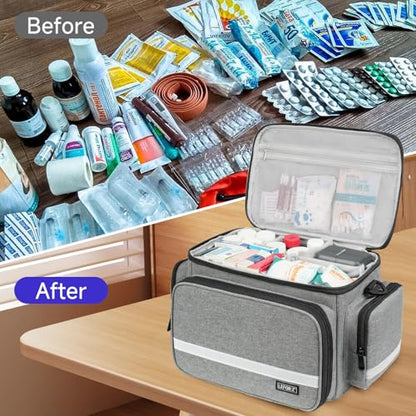 LEFOR·Z Small Medical Bag,First Aid Bag Empty,Home Health Nurse Bag with Detachable Divider,Medical Supplies Storage Tote for Nursing Student,Therapist,Doctors,Grey(11.75 x 7.6 x 8 inch) - style: Gray-small