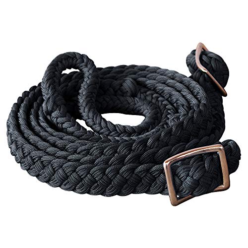 HILASON Braided Poly Barrel Horse Racing Reins Flat Grip Knots 1" X 8Ft | Rein Gifts - color: Black
