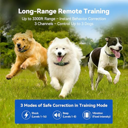 Wireless Dog Fence - Portable Electric Dog Fence with Remote Training, Waterproof Perimeter Dog Collar Containment System, Adjustable 33–656FT for Yard, Camping & RV Travel (1 Collar)