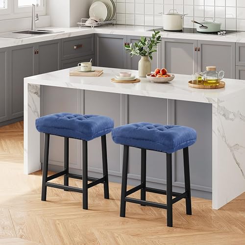 Rectangular Stool Cushion Set of 2, Soft Saddle Stool Cushions with Ties, Nonslip and Washable, Dark Blue, 18 x 10.5 x 4 Inch - color: Drak Blue, size: Pack of 2