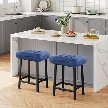 Rectangular Stool Cushion Set of 2, Soft Saddle Stool Cushions with Ties, Nonslip and Washable, Dark Blue, 18 x 10.5 x 4 Inch - color: Drak Blue, size: Pack of 2