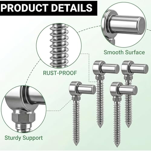 Coloch 4 Pack Stainless Steel Gate Hinges for Farm Fence, One Piece Molding Lag Screw Eye Hinges M16 Heavy Duty Pin Hinge Bolts Fit 5/8” Pin for Wood Fence, Garden, Barn Doors
