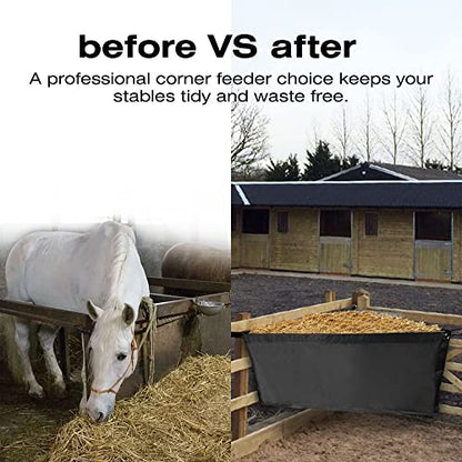 Corner Hay Feeder Bag with Mesh Bottom & Snaps for Horse Trailer