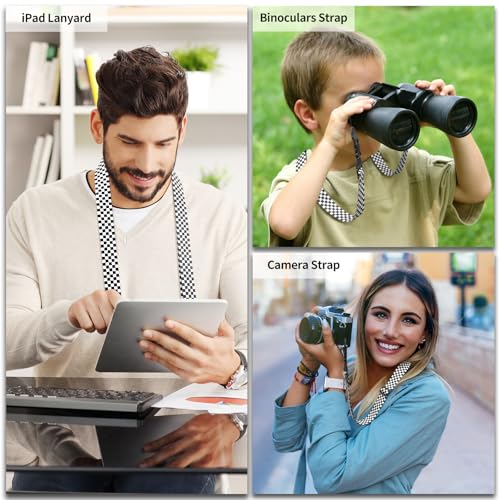 FIEIL Nylon iPad Strap, Adjustable Camera Neck Strap, Comfortable Shoulder Strap for iPad, Cellphone Tablet, Camera, Laptop, Binocular, Luggage Bag (Black and White Checkered Universal Neck Lanyard) - color: Black and White Checkered