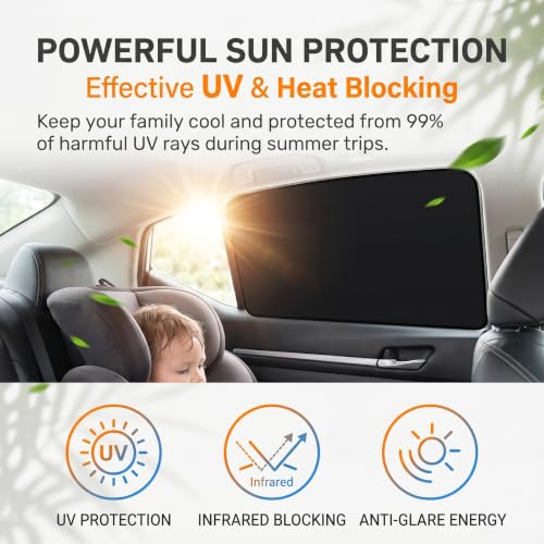 4 PCS Side Window Sun Shades, 100% Block Light Privacy Car Window Covers, Front/Rear Window Sun Protection for Heat Insulation, Fit for Breastfeeding, Taking a Nap, Changing Clothes (Black)