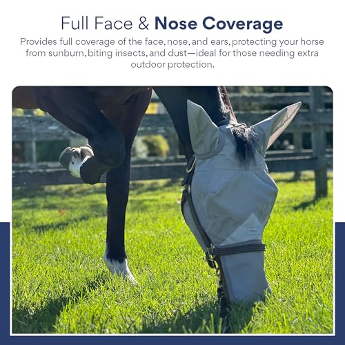 Horse Fly Mask with Nose Cover & Ears, UV Eye Protection, Medium/Large