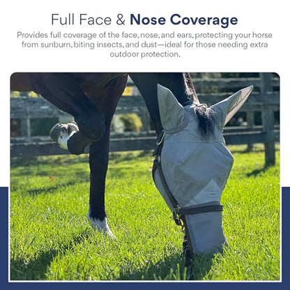 Horse Fly Mask with Nose Cover & Ears, UV Eye Protection, Medium/Large
