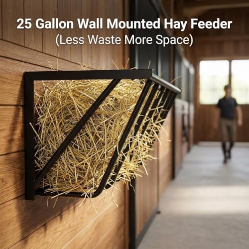 31.5'' Long Horse Hay Feeder with 25 Gallon Large Capacity, Carbon Steel Hay Rack Wall Mounted Design, Durable Hay Feeder for Horses for Sheep, Goats, Indoor Outdoor Uses