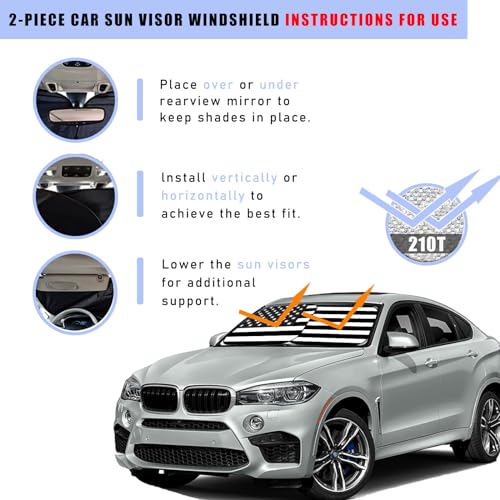 Ziciner 2 PCS Car Windshield Sun Shade, Auto Sun Heat and UV Rays Blocker, 28"×31" Foldable Automotive Front Window Sunshade Protector, Universal Vehicle Interior Accessories (Black Flag-M) - color: Black Flag-M (28×31 inches)