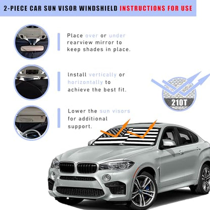 Ziciner 2 PCS Car Windshield Sun Shade, Auto Sun Heat and UV Rays Blocker, 28"×31" Foldable Automotive Front Window Sunshade Protector, Universal Vehicle Interior Accessories (Black Flag-M) - color: Black Flag-M (28×31 inches)