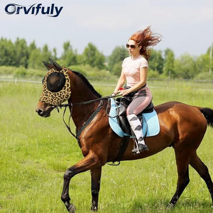Horse Fly Mask, Stretch Fly Mask, Suitable for Horses with Ears, UV Protection, Pest Control, Comfortable Mesh, No Nose, Fits Medium-Sized Horses (2pcs Medium) - size: Medium