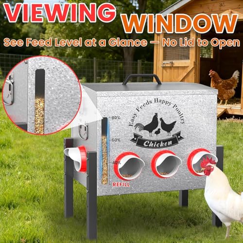10-Gal Metal Automatic Chicken Feeder with 8 Feeding Ports - size: 10GAL-55LB