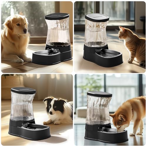 Automatic Dog Water Dispenser, Stainless Steel Bowls Feeder, 100% BPA-Free - color: Black, size: 2.1 Gallon