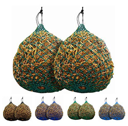 Majestic Ally 2 Pcs 1.25”x1.25” Holes Ultra Slow Feed 40” Very Sturdy Hay Net with Bottom Ring for Goat, Sheep and Livestock Simulatr grazing, Reduces Waste (Hunter Green) - color: Hunter Green