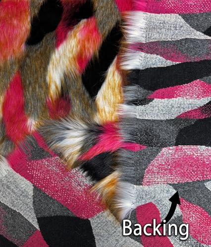 Faux Fur Fabric Long Pile Tribal Patchwork 58" W/Sold by Continuous Yard/Multicolor Fashion Fur Soft Sewing Blend Plush Craft Costume Paws Animal Fur Suit Fursonas Cosplay Coats (Pink White Black) - color: Multi-color (Pink White Black)