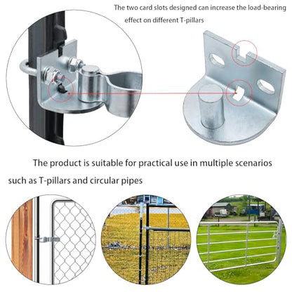 2 Pack T-Post Gate Hinge Kit, Fits T-Post & 1-3/8" Pipe, Heavy-Duty Steel | Dual mount: T-Post + Pipe or Pipe + Pipe. 5/8" pin, 200° swing, powder-coated steel. For farm, chain link, wood fences.