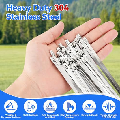 Stainless Steel Cable Tie Gun Metal Zip Cutter Heavy Duty Outdoor, 250PCS 304 Metal Zip Ties Adjustable Fastening Cutting Tie Tool Sets for Vehicles Exhaust Wrap Wire Fence Chicken Coop - color: Blue