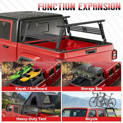 Adjustable 16-25" High Truck Bed Rack, Overland Cargo Rack Ladder Rack Cross Bars Compatible with Tacoma/Silverado/Sierra/Ram/Tundra/Titan/Frontier/Colorado/Canyon/Gladiator JT/Ford F-Series