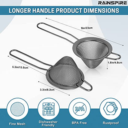 Rainspire Stainless Steel Small Strainer Fine Mesh Strainer, Mini Cocktail Strainer For Cocktails Tea Herbs Coffee & Drinks, Tea Strainer with Handle, Rust Proof, Black - color: Black