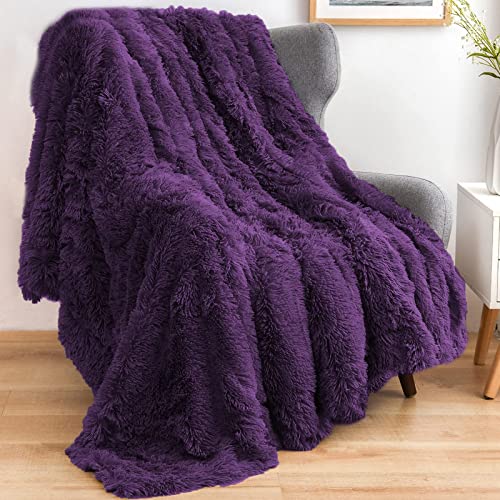 GONAAP Fuzzy Faux Fur Throw Blanket for Couch, Purple, 50"x60" - color: Purple, size: Throw(50"x60")