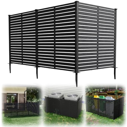 94" W x 48" H Air Conditioner Fence, Outdoor Privacy Screens, Black | Fence to Hide Trash Cans, Outdoor AC Unit Hider, Horizontal HDPE Privacy Fence, Outdoor Privacy Screens - color: Black, size: (Straight shape) 93.7"W×47.2"L×48.4"H