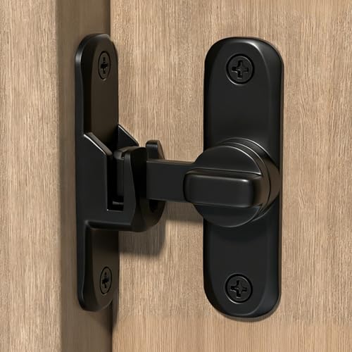 Barn Door Lock, 90/180 Degree Gate Latches, Zinc Alloy Right Angle Door Lock Latch, Barn Door Hasp Latch for Push/Sliding/Barn Door (1 Black)