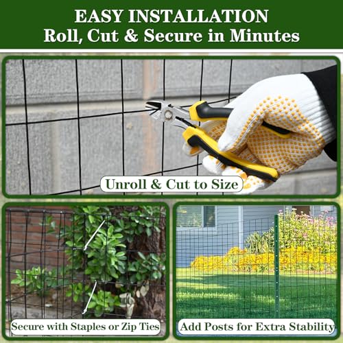 Black PVC Coated Welded Wire Fencing 48” x 100’ Roll 2”x3” 16G Garden Fence | TUOKS Chicken Wire Fencing Roll Vinyl Coating Metal Wire Mesh for Yard Vegetable Plant Protection Poultry Netting - size: 2''x3'' 16GA 48''x100'