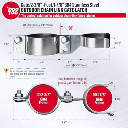 Stainless Steel 2-3/8" x 1-7/8" Chain Link Gate Latch （Fit 2-3/8" Gate Frame）, Heavy Duty Chain Link Fence Gate Fork Latch with Hole for Padlock 1Pack - color: 2-3/8"x1-7/8"