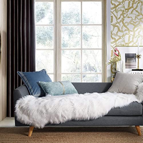Ashler Faux Fur Rug, White, 2 x 6 Ft, Machine Washable - color: C-white, size: 6' x 2' (Irregular)