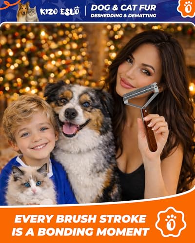 Dog Brush for Shedding 20 Blade Dematting Tool Pet Brush Dual Side, Undercoat Rake for Large Medium Small Dogs and Cats, Shedding Dog Comb for Grooming, Premium Wood Handle - size: L Pro - Walnut