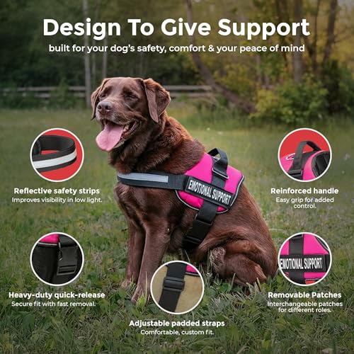 Industrial Puppy Emotional Support Vest Harness, Large 27-33 in, Pink - color: Hot Pink, size: Large, Fits Girth 27-33"