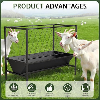 Goat Hay Feeder 45 Gallon, Heavy Duty Hay and Grain Feeder with 24 Gallon Feed Tray for Goats, Horses, Calves and Livestock, Durable Farm Feeder