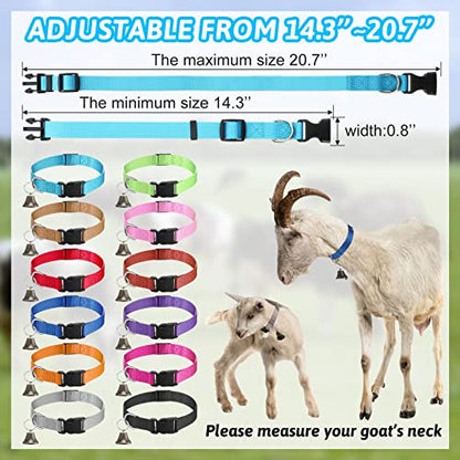 12 Sets Goat Collars with Bells Horse Sheep Grazing Cow Bells Adjustable Nylon Dog Bell Collar with Quick Release Buckle Anti Lost Pet with Copper Bell for Small Farm Animal Sheep Accessories