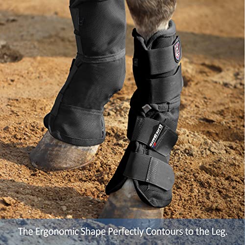 Harrison Howard Horse Leg Guard Stomp Reduction Hook and Loop Closures Rubbing Prevention - color: Classic Black, size: Warmblood X-Large (Pack of 4)