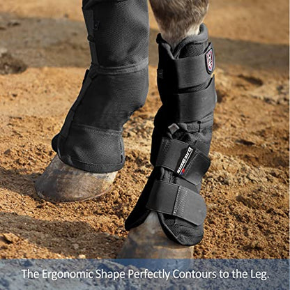 Harrison Howard Horse Leg Guard Stomp Reduction Hook and Loop Closures Rubbing Prevention - color: Classic Black, size: Arab Medium (Pack of 4)