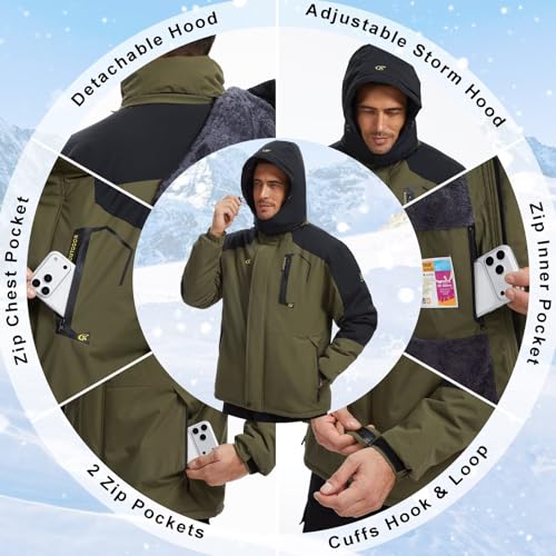 QPNGRP Mens Waterproof Ski Snowboard Jacket Winter Windproof Snow Coat - color: Army Black, size: Medium